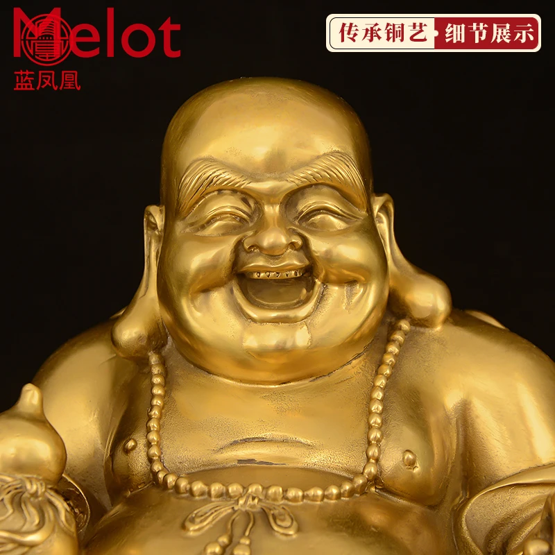 Chinese Handmade Copper Maitreya Buddha Ornaments Golden Buddha Statue Offering Home Lucky and Smiling Buddha, Ingot Buddha