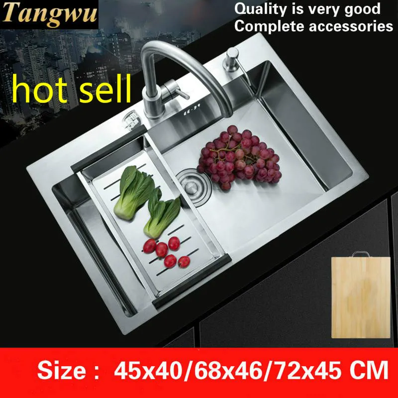 

Free shipping Standard individuality kitchen manual sink single trough food-grade stainless steel hot sell 45x40/68x46/72x45 CM