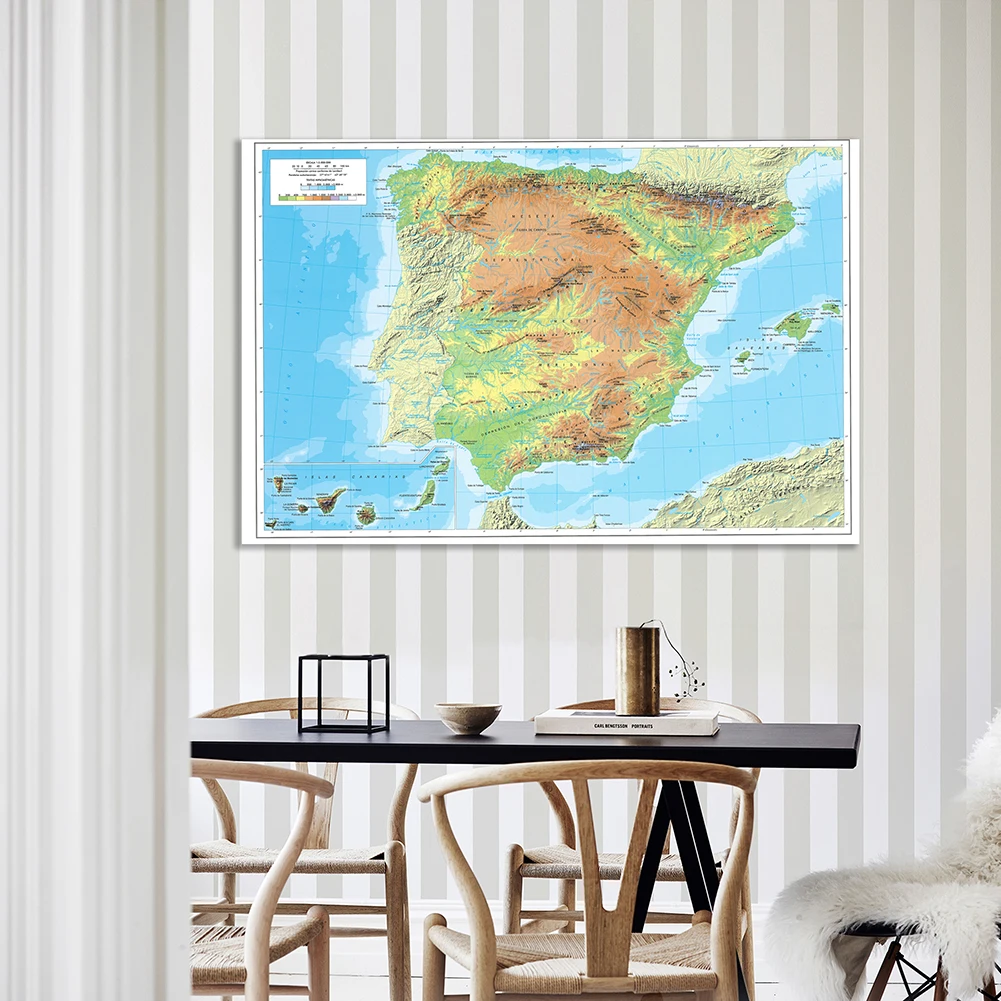 Mapa da espanha topa (em espanhol), pintura em tela não tecida, pôster de arte para parede, material escolar, decoração para casa, 150x100 cm