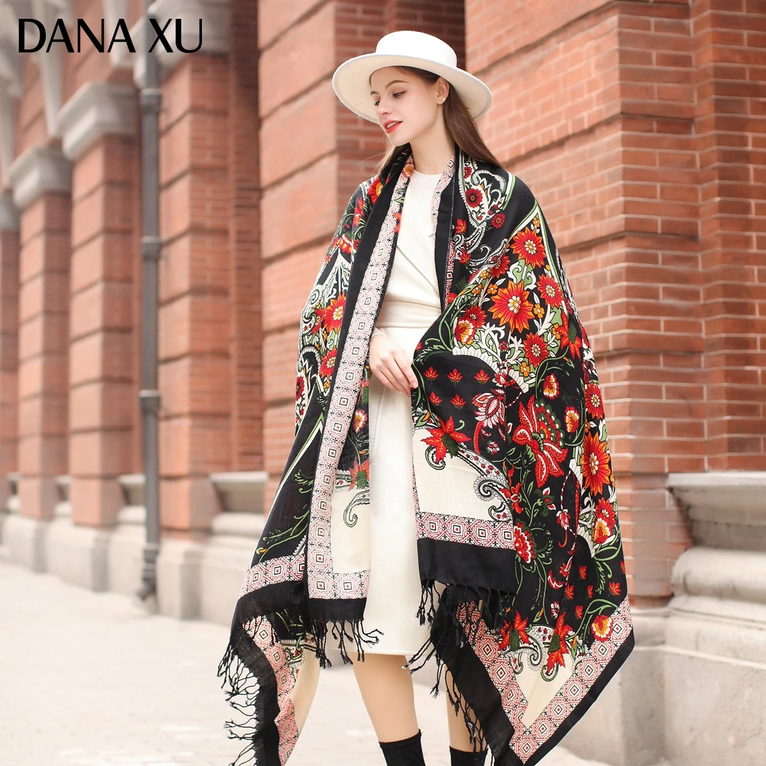 DANA XU Bufanda Mujer Wool Poncho Head Women Lady Warm Shawl Stoles Bandana Scarf Hijab Luxury Brand Pashmina Winter 2021