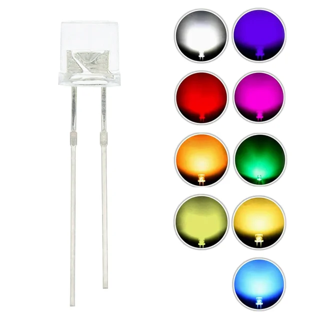 100 sztuk/partia 3mm LED dioda emitująca światło Flat Top ciepły biały czerwony niebieski zielony UV pomarańczowy żółty różowy kolor żarówki wskaźnik lampy
