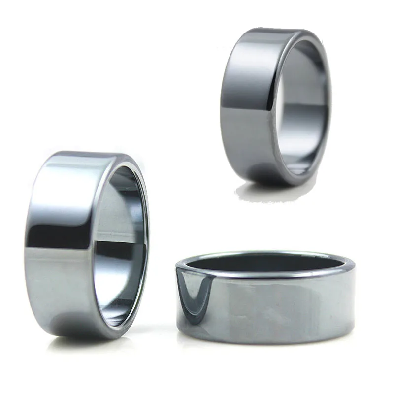 Free Shipping Flat Hematite Ring 10mm Wide (1pcs) Male and Female Fashion 5A Quality Jewelry Black Magnet Ring Sell By PC