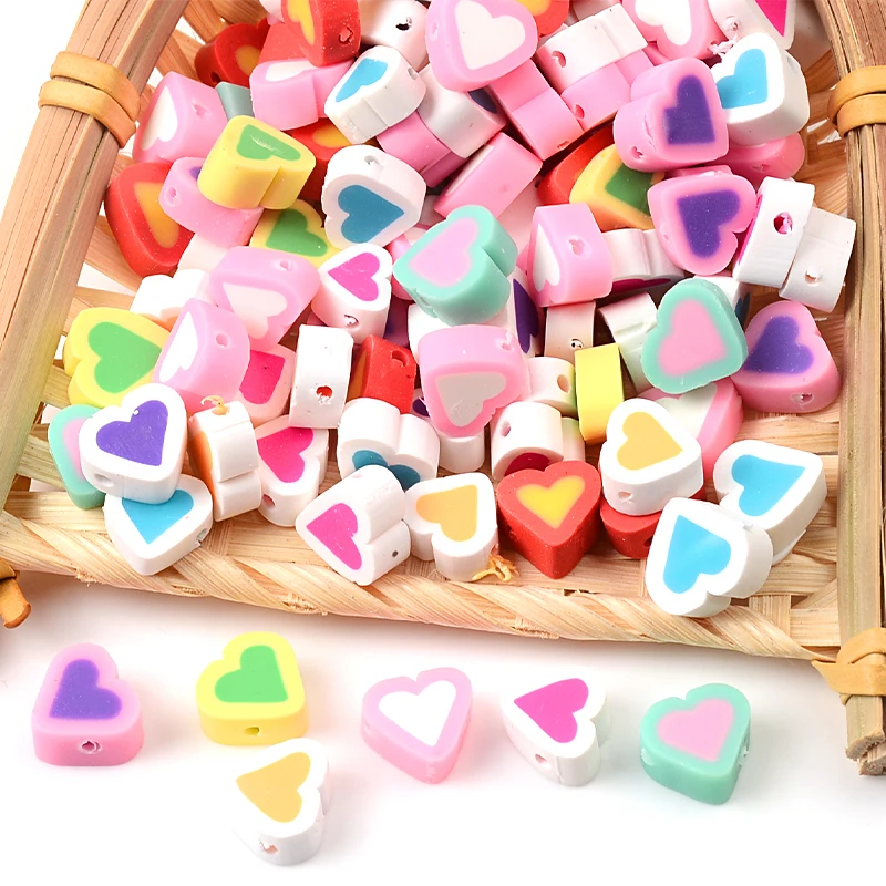 30pcs/Lot Marshmallow Heart Shape Polymer Clay Beads For Jewelry Making DIY Handmade Loose Spacer Beads Accessories