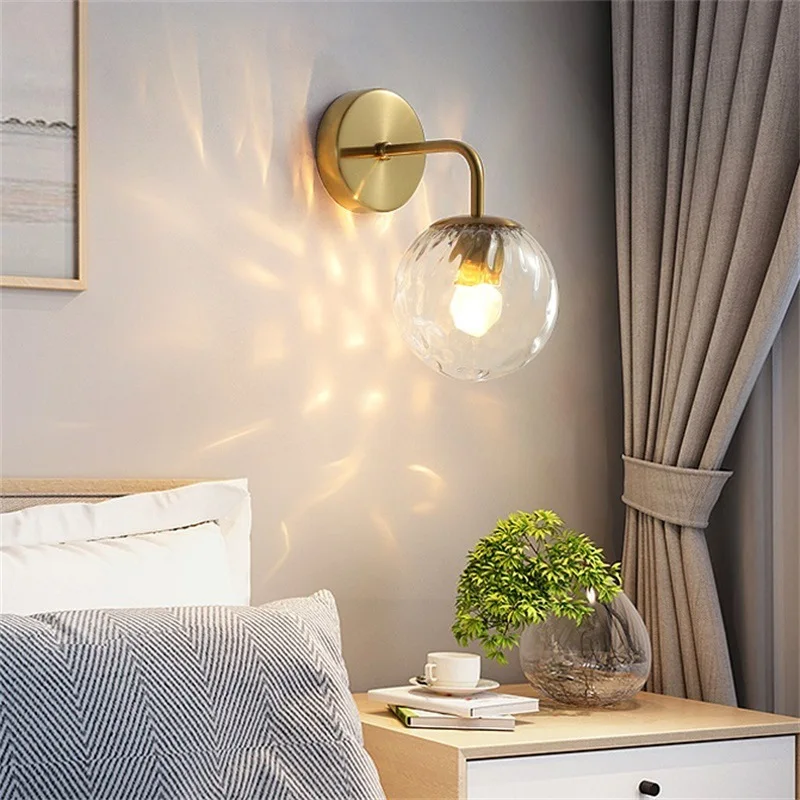 

Included With 12w LED Bulb Golden Wall Lights Milky/Clear Special Glass Round Ball Bedside In Bedroom[DT4200]