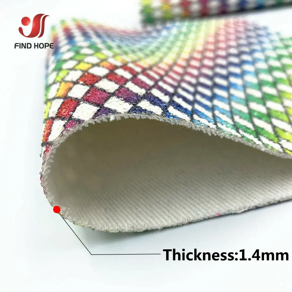 Grid Prismatic Ultra Chunky Rainbow Glitter PU Leather Sewing Fabric DIY Bow Craft Clothing Earring Making Doll Material