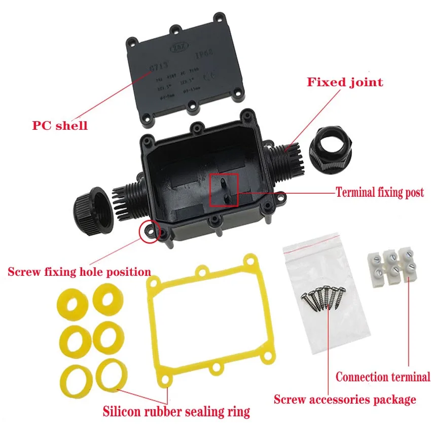 

1pc Black Junction Box 2 Way Waterproof Electrical Junction Box For Outdoor Lighting Cable Protection Connector Wire IP68