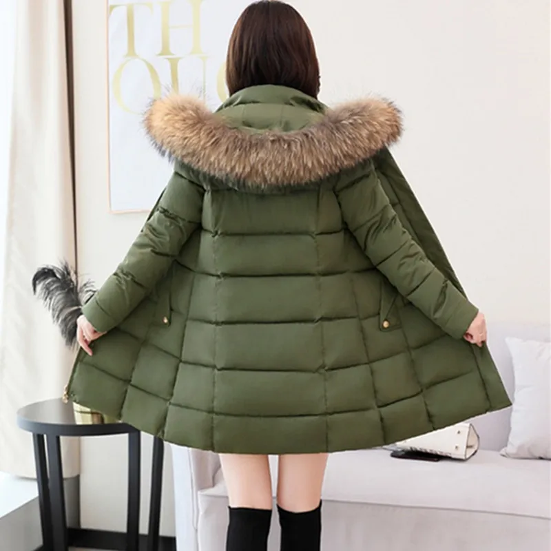 UHYTGF Winter Coat Female Quality Deer Feather Down Jacket Cold Warm Outerwear Parker Women Hooded Loose 4XL Big Size Coat 1800