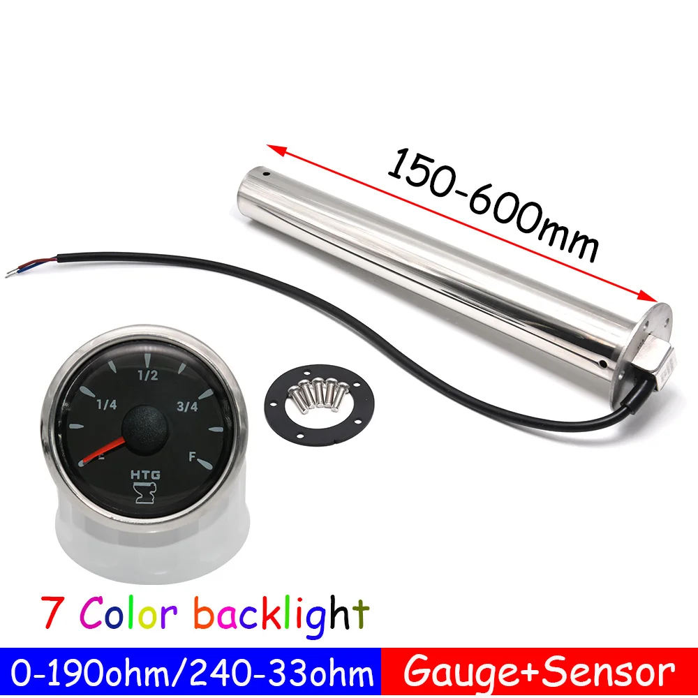 Boat Car RV Holding Tank Level Gauge 7 Color 52MM HTG Water Sender Unit Sewage Level Meter Gauge Sensor 0-190ohm 240-33ohm 9-32V