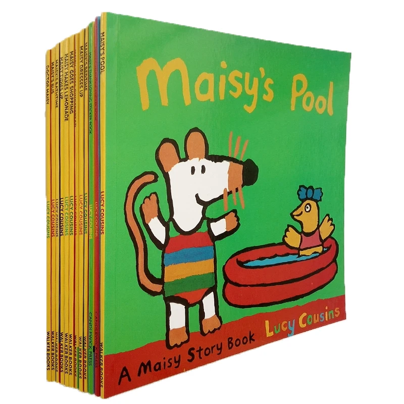 Maisy Swim Bag Wave Mouse, libro de imágenes en inglés para niños, libro de cuentos, libro de pegatinas, entrenamiento IQ EQ, 12 libros por juego