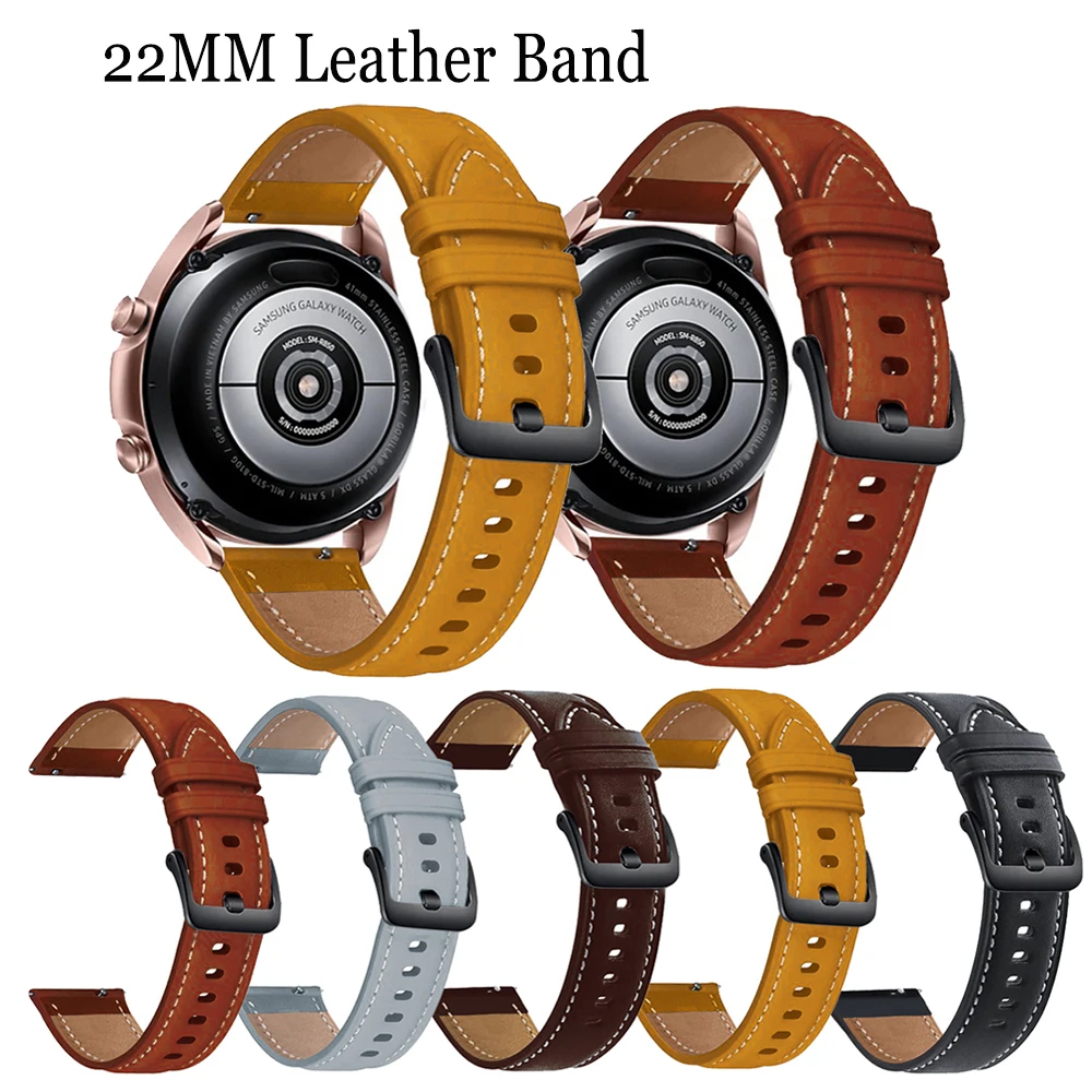 22MM Leather Straps For Samsung Watch3 45mm Galaxy 46mm Gear S3 Watchband For Huawei watch gt 2e Magic gt2 46mm Bracelet GS Pro