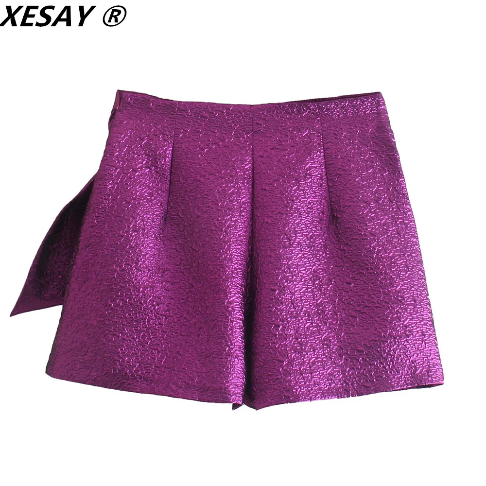 XEASY 2021 New Autumn Women Vintage Purple Bow Lady Pants Female Streetwear Slim High Waist Casual Chic Shorts Skirt Bottoms