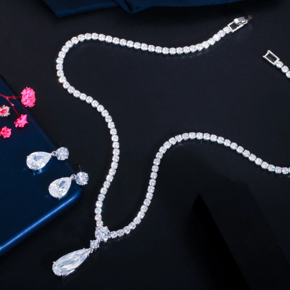 CWWZircons Top Rot-Lila Kubisches Zirkonia Wassertropfen-Design Modisches Schmuckset für Damen zur Verlobung, Party, Hochzeit, als Brautjungferngeschenk T0751 – Detail 7