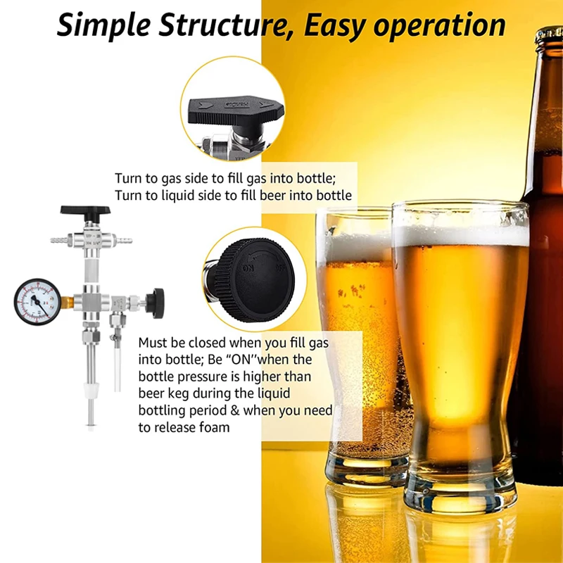 Upgraded Counter Pressure Bottle Filler with 0-60 Pressure Gauge, Homebrew Beer Bottling Device Oxygen-free Contact Transfer Kit