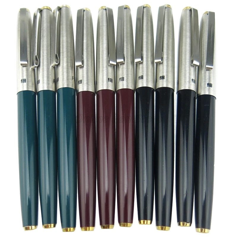 10 X Hero 329 Metal Classic Fountain Pens Set Extra Fine Nib 0.38mm Silver Trim Office School Writing Gift Pen