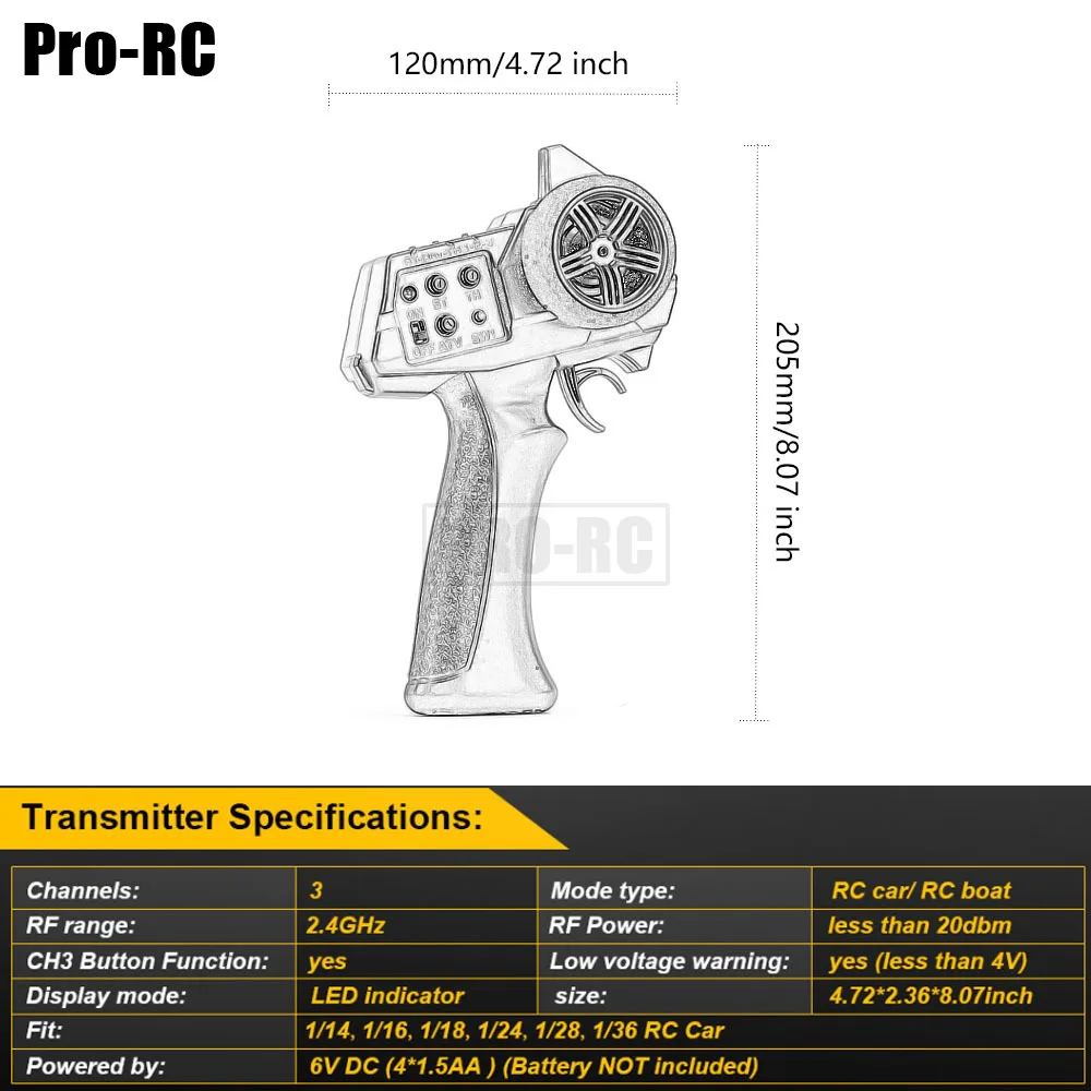 1Set Remote Control Pemancar 3CH 2.4GHz dengan Penerima 2 In 1 AX7S ESC untuk 1/14 1/16 1/18 1/24 1/28 1/36 RC Mobil Perayap SCX24