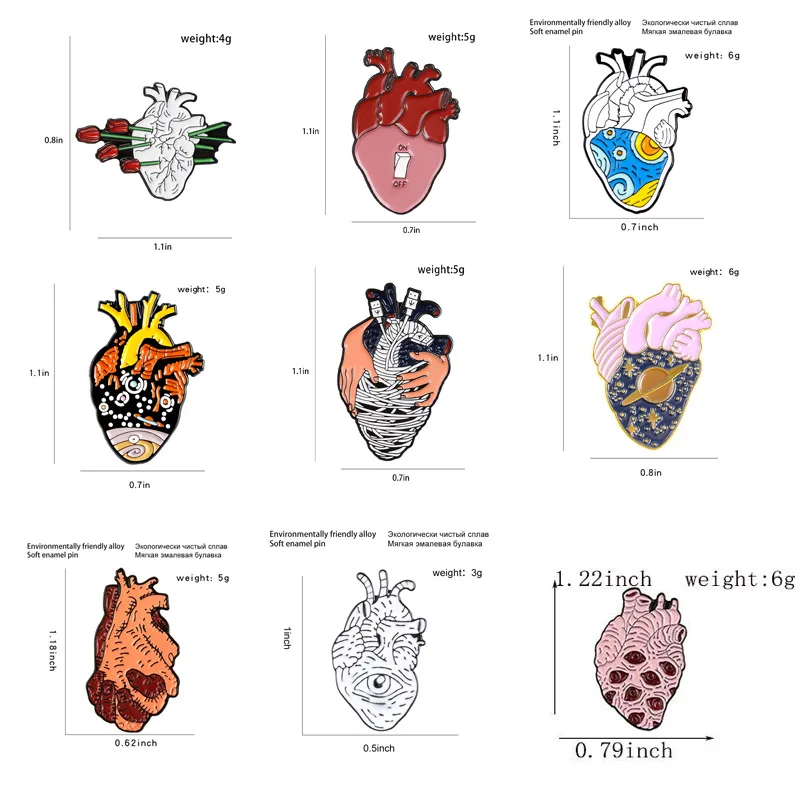 Fashion Body Organs Heart Switch Hands Flowers Data Line Starry Sky Drawing Love Enamel Brooch Alloy Badge Bag Pin Jewelry