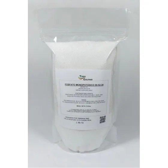 Monopotastic phosphate 00-52-34 (MKP) KH₂PO₄ hydrosoluble crystalline and foliar promotes the development of the radical system, curd and ripening of the fruits or LIG