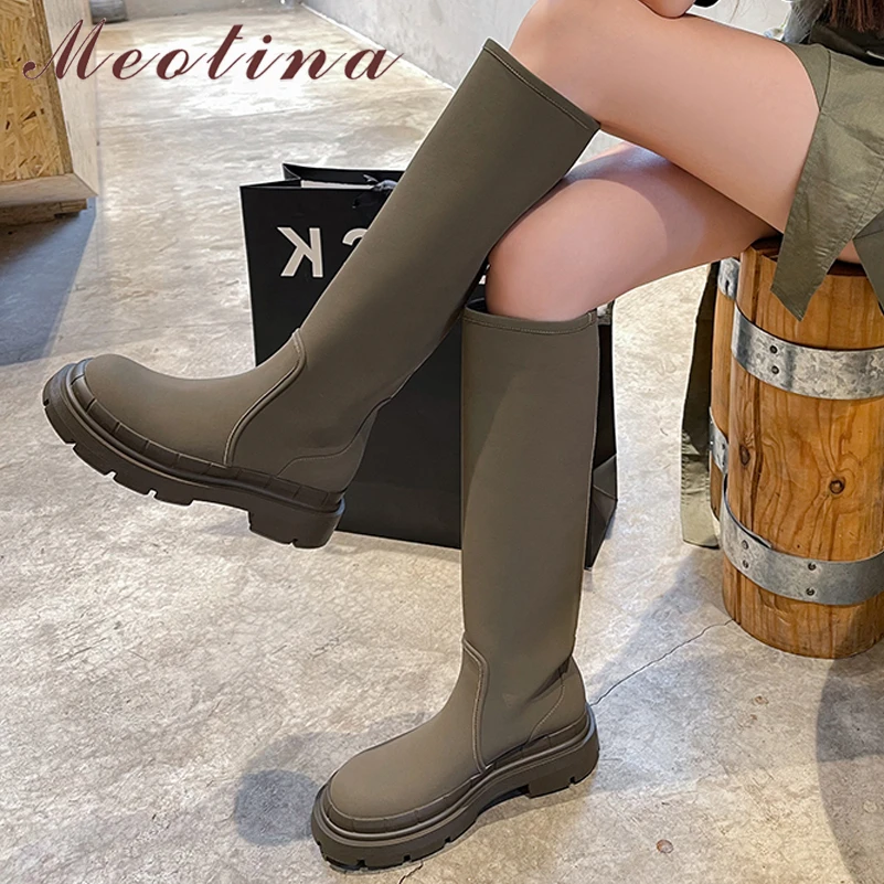 

Meotina Women Shoes Genuine Leather Riding Boots Thick Med Heel Boots Fashion Round Toe Ladies Footwear 2021 Autumn 34-40 Black