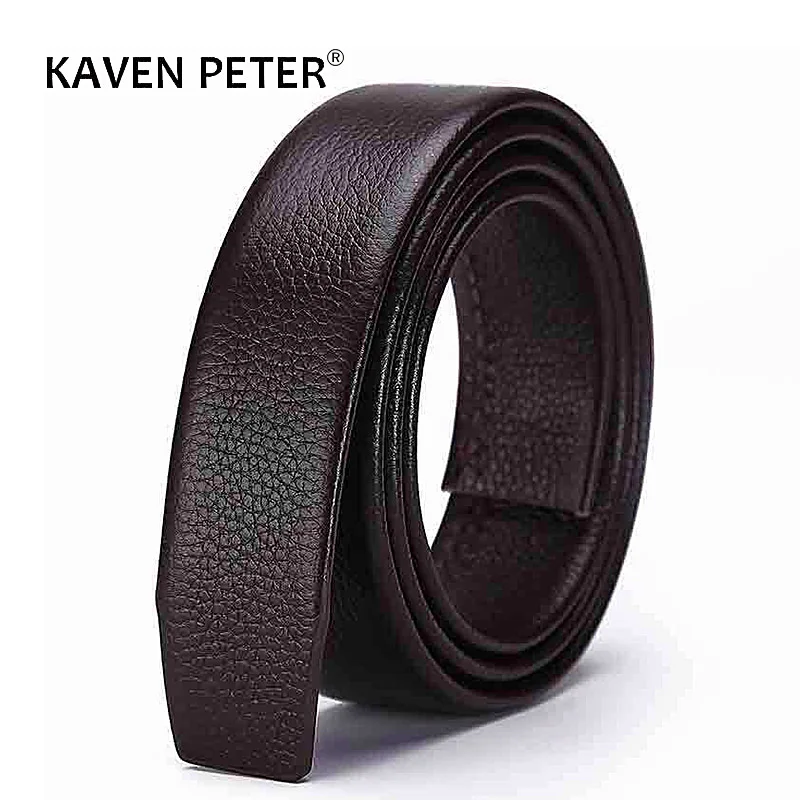 

Men's Genuine Leather Automatic Belt Without Buckle Top Grain Leather Black Soft Male Ratchet Strap 3.4 CM No Buckle