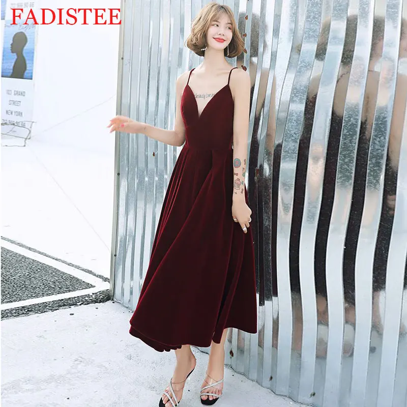 Burgundy Velour V-neck Evening Dresses вечерние платья Robe De Soirée Prom Party Gown Vestidos De Fiesta