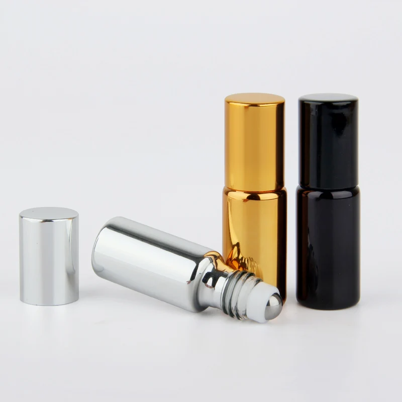 5ml Essential Oil Bottle Mini Empty Roller Bottle Gold Silver Black UV Glass Refillable Perfume Bottle