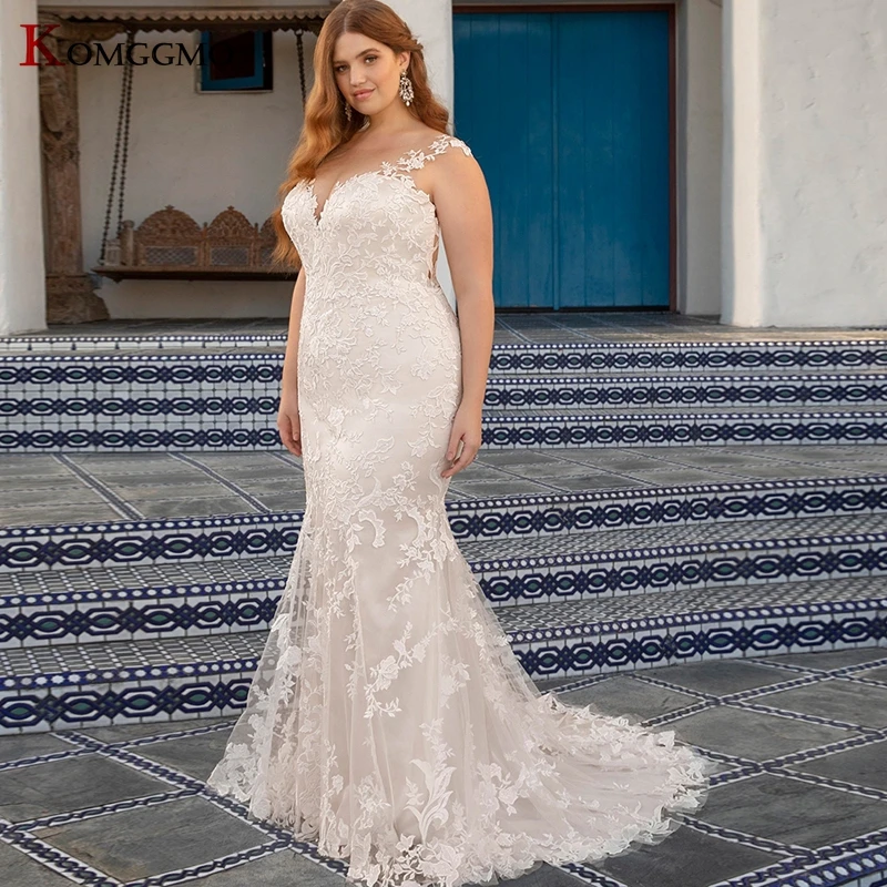 

2023 Hot Sale Sweetheart Neck Embroidery Appliques Tulle Plus Size Bridal Gown Elegant Cap Sleeve Backless Mermaid Wedding Dress