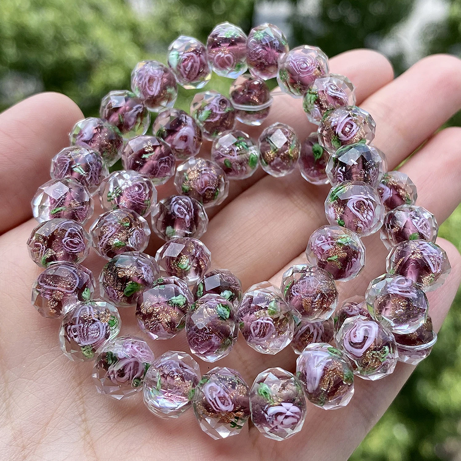 10mm Murano Faceted Transparent Dark Purple Flower Glass Lampwork Spacer Beads for Jewelry Making Women Diy Bracelets Hole 2mm