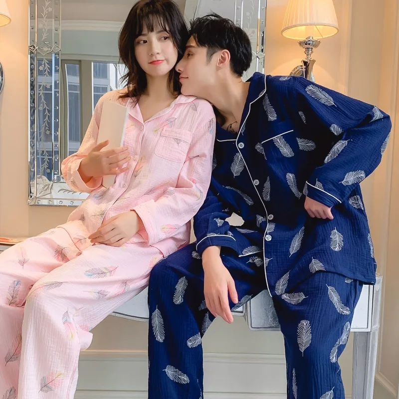 Spring New Casual 100% Cotton Couple Pajamas Women Homewear Men's Fat Men's Loose Novelty Clothes Lounge Negligee Pajamas 