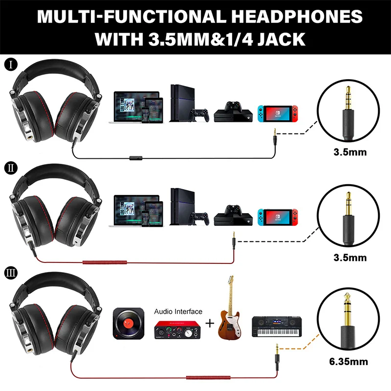 Oneodio Wired Professional Studio Pro 50 DJ Headphones With Microphone Over Ear HiFi Monitor Music Headset Earphone For Phone PC