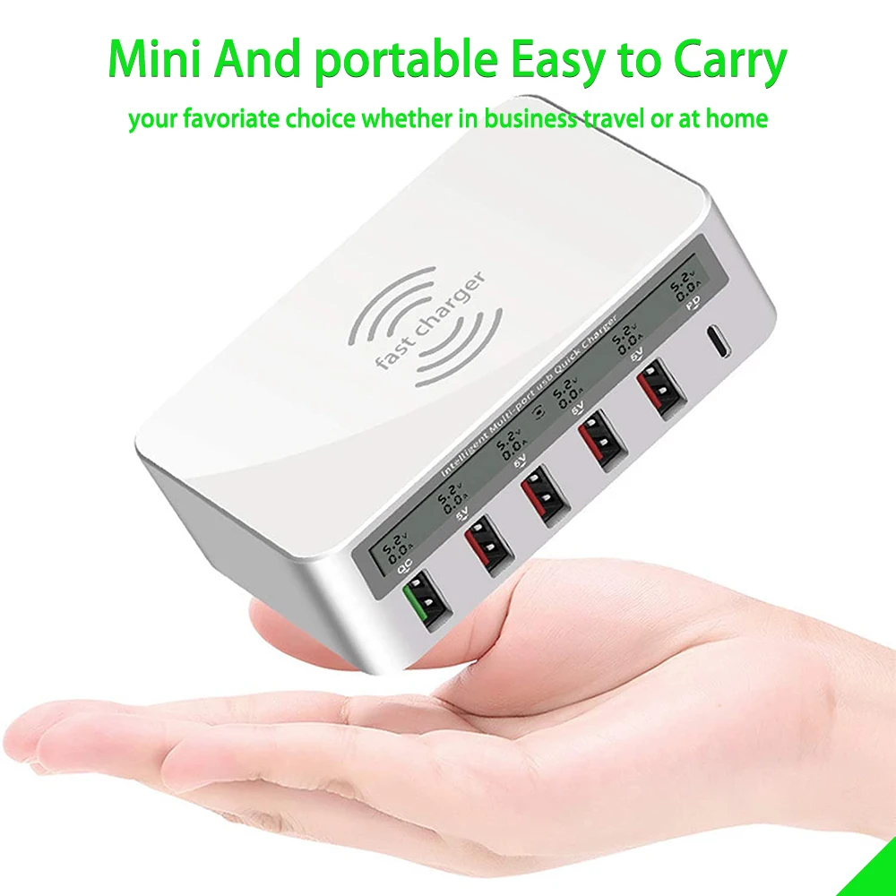 Caricabatterie USB da 100W QC3.0 PD caricabatterie LCD intelligente a ricarica rapida caricabatterie Wireless veloce per iphone8 X Samsung Xiaomi