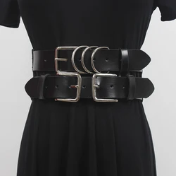 Women's Runway Fashion Genuine Leather Elastic Cummerbunds Female Dress Corsets Waistband Belts Decoration Wide Belt R193
