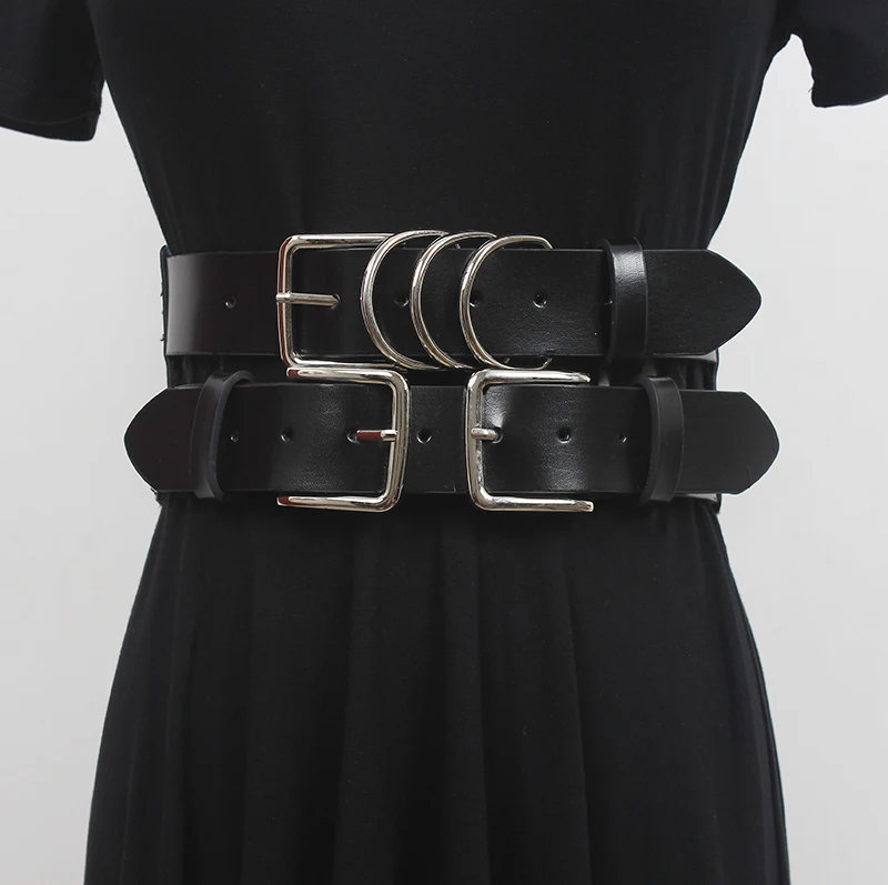 Women's Runway Fashion Genuine Leather Elastic Cummerbunds Female Dress Corsets Waistband Belts Decoration Wide Belt R193