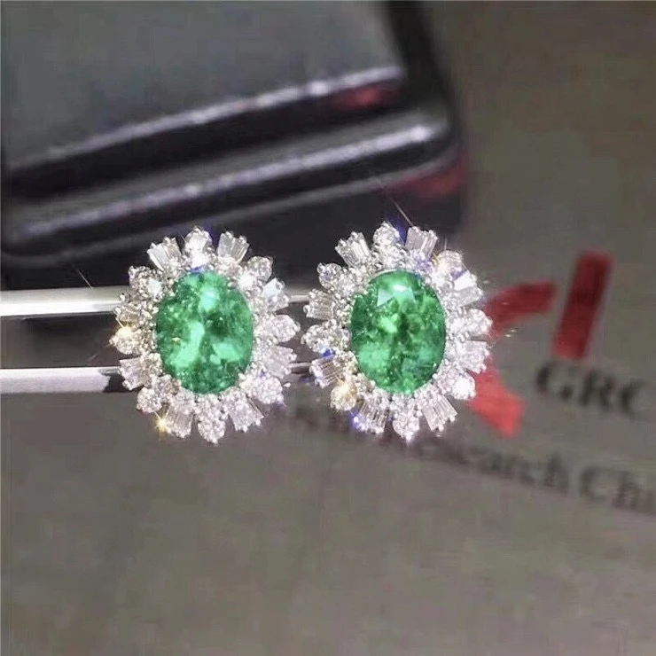 KJJEAXCMY fine jewelry natural Emerald 925 sterling silver popular girl earrings new Ear Studs support test hot selling