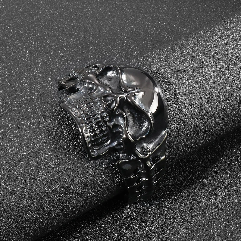 Mens Black Cuff Bangle Casting Skeleton Bracelet Stainless Steel Large Heavy 98g Jewelry