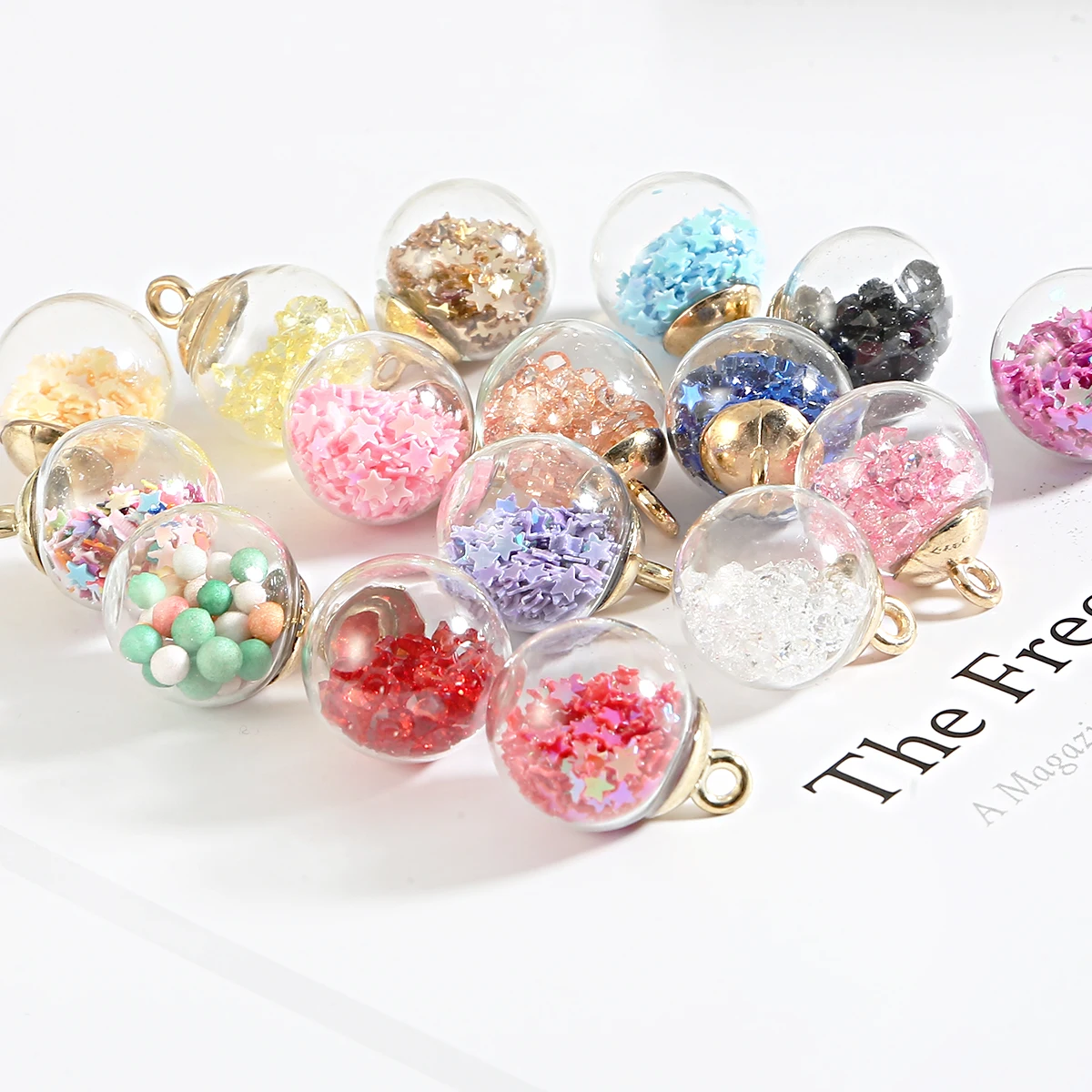 

15mm 10Pcs Colorful Transparent Glass Ball Star Charms Pendant For Necklace DIY Women Making Jewelry Accessories