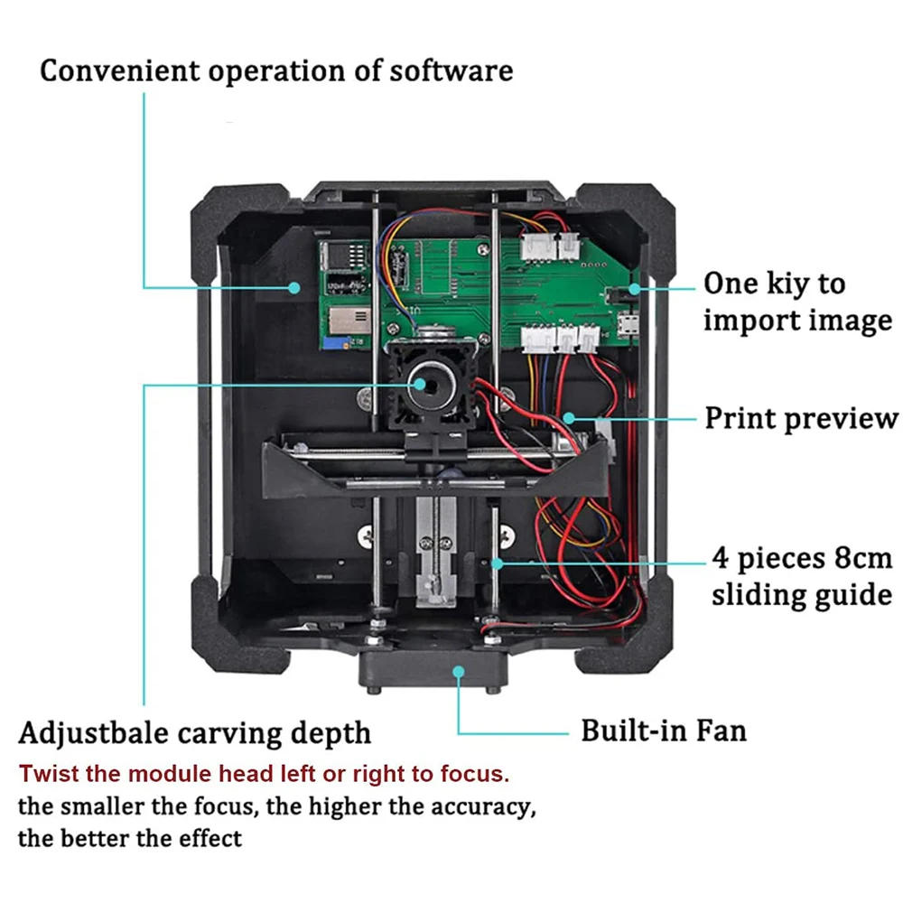 DIY Mini Laser Engraver Desktop Bluetooth Printer 3000mW Engraving Machine with Carver Size 80 x 80mm for 3W CNC Router