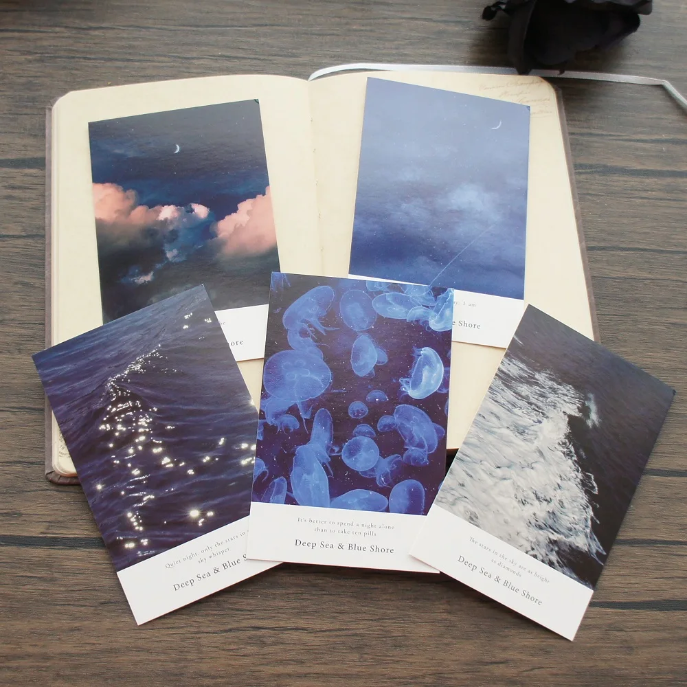 15pcs Sea At Night Deep Blue Love Peace Design Post Card Greeting Cards Gift Card Party Invitation Scrapbooking Use