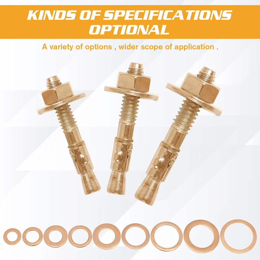 180/220/360Pcs Platte Ringen Afdichting Ringen Koperen Platte Assortiment Messing-Plated Ringen Set Met Doos geschikt Voor Schroef