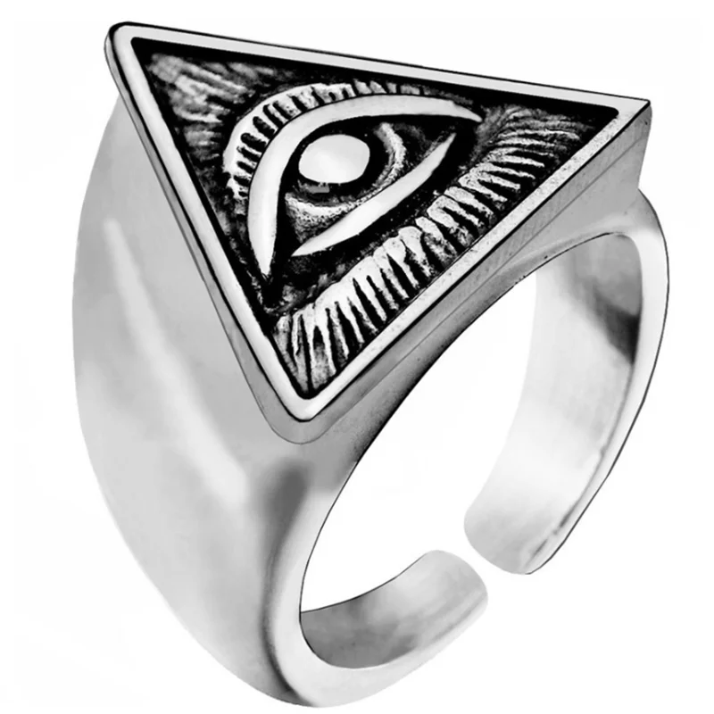 Yungqi Vintage Egypt Pyramid All-Seeing Eye Illuminati Ring Punk Egyptian Triangle Opening Adjustable Rings Anillo Hombre Bijoux