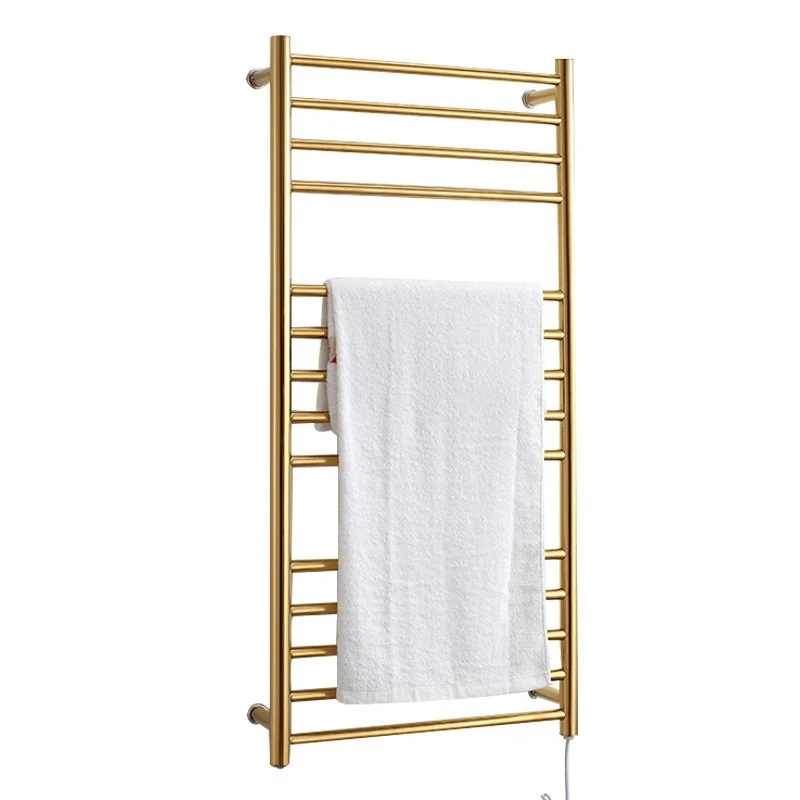 

Bathroom 304 Stainless Steel Gold Heated Towel Warmer Waterproof Grade Ip56 Electric Heating Towel Rail Rack 162W 110V/220V