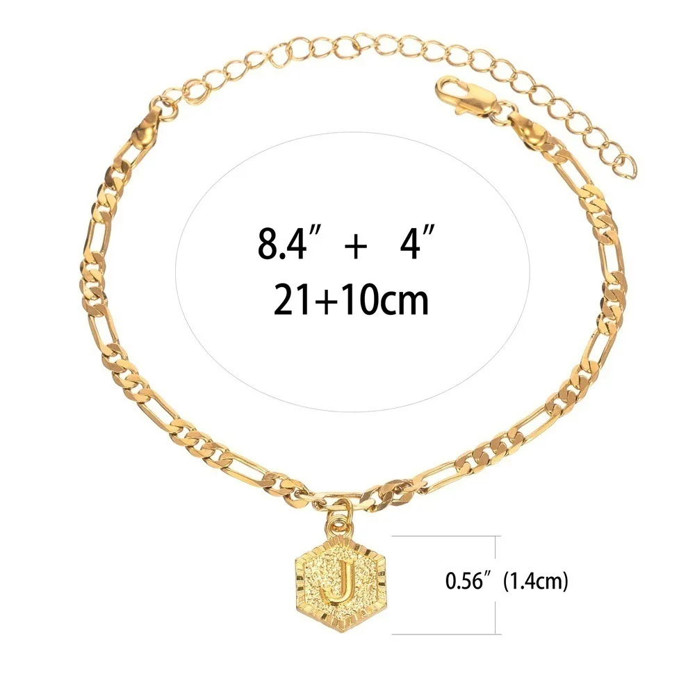 DOREMI Stainless Steel Anklet Hexagon Alphabet Leg Bracelets For Women Foot Jewelry Feet Chain Friendship Gifts Initial Anklet