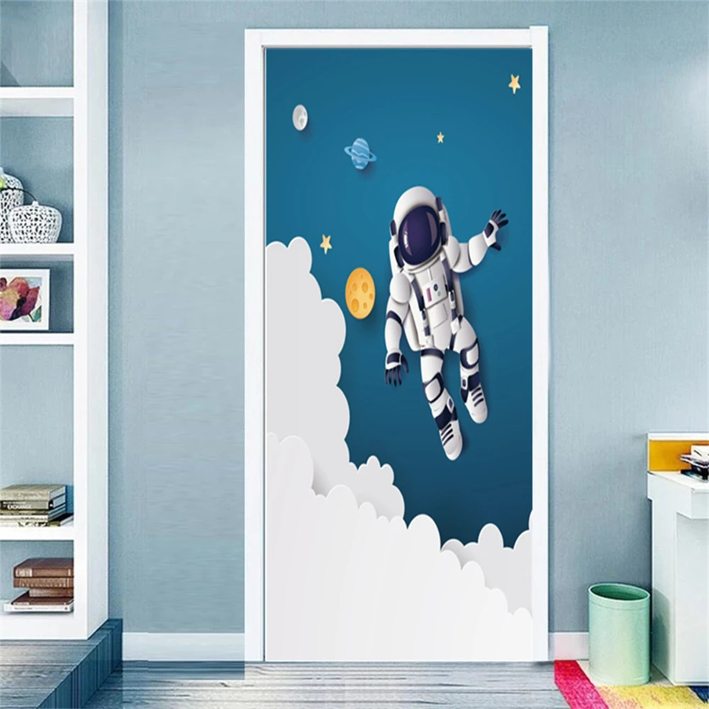 Cartoon Children Door Sticker For Kids Boys Girls Room Bedroom 3d Wallpaper Self-adhesive Jungle Lion Giraffe Decoration Poster