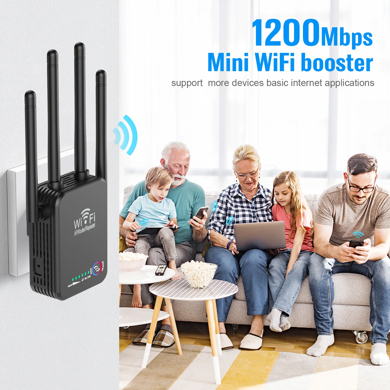 Wireless Long Range WIFI Repeater Extender Wifi Signal Amplifier Increases Route 5 GHZ WI-FI Booster Access Point