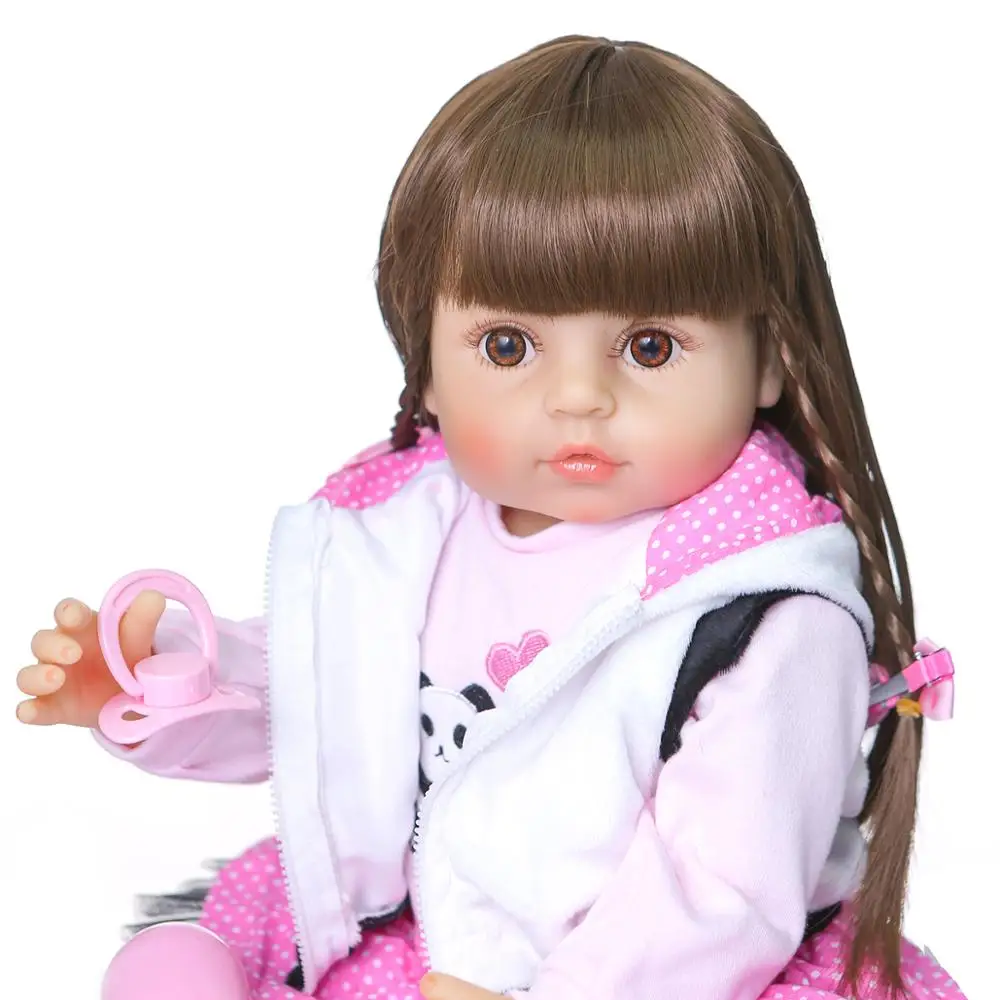 55CM reborn todder Girl gift Pink set two colors skin and hair lifelike real soft touch full body silicone reborn baby doll