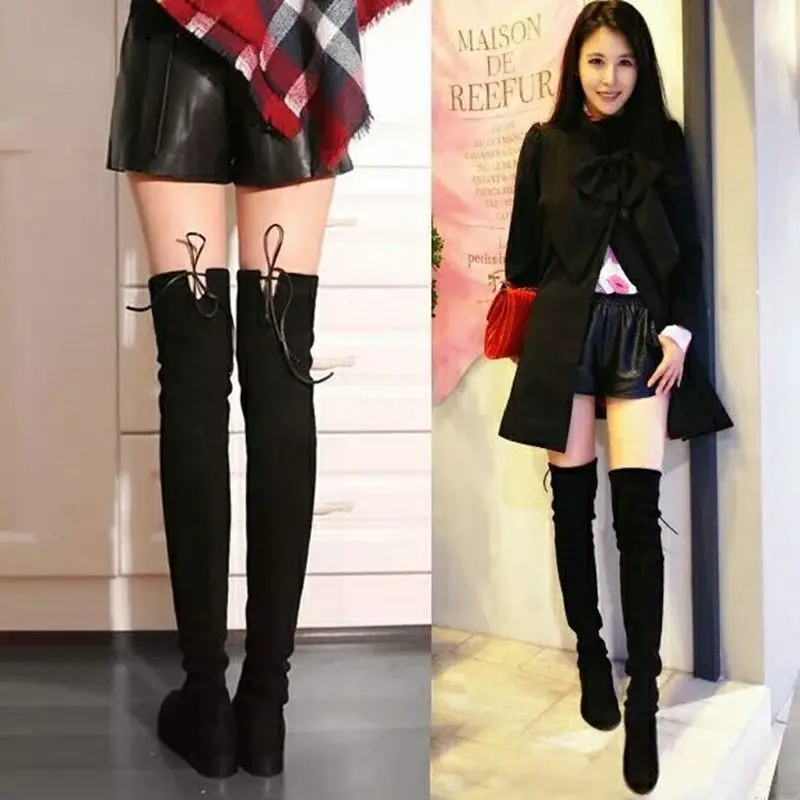 Fashion Women Boots Spring Winter Over The Knee Heels Quality Suede Long Comfort Square Botines Mujer Thigh High Boots 2020