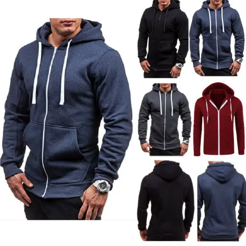 

Mens Thick Hooded Tee Slim Zip Long Sleeve Muscle Warm Zip-Up Hoodie Slim Fit Sweatshirt Gym