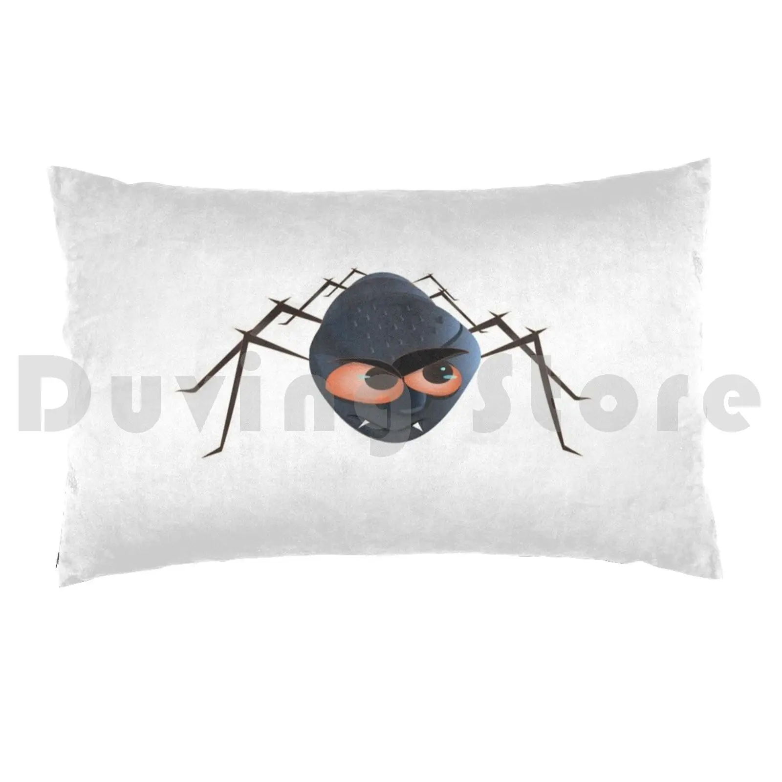 Pillow Case Angry Black Spider With Red Eyes. Hat Angry Animal Black Bug Cartoon Character Creepy