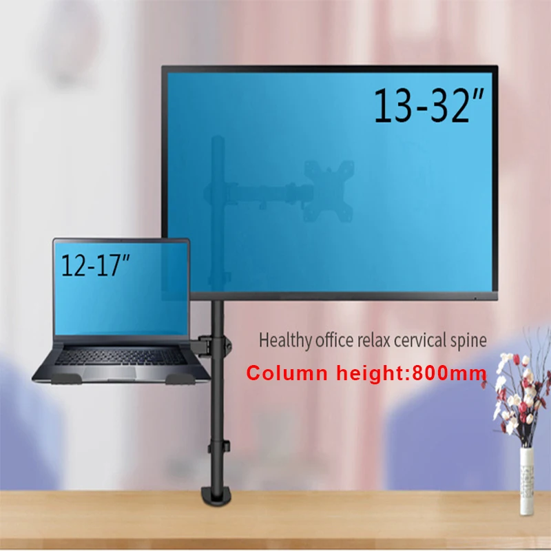 M077 Dual LCD Monitor Desk Mount Stand with Extra Laptop Tray for Laptop Notebook up to 17