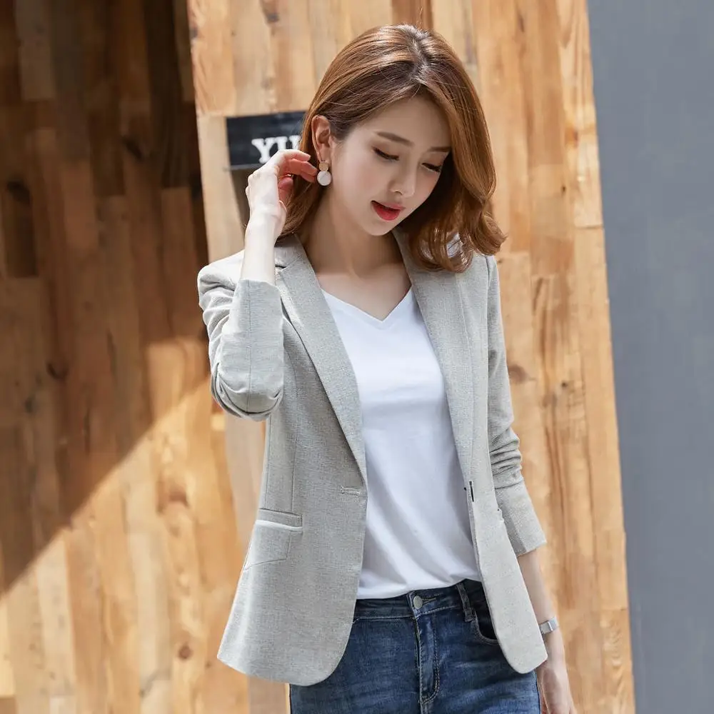 Women\'s Formal Blazers Suit Jacket Female 2021 Spring Autumn New Korean Temperament Long Sleeve Coat Top OL Ladies Short Blazer