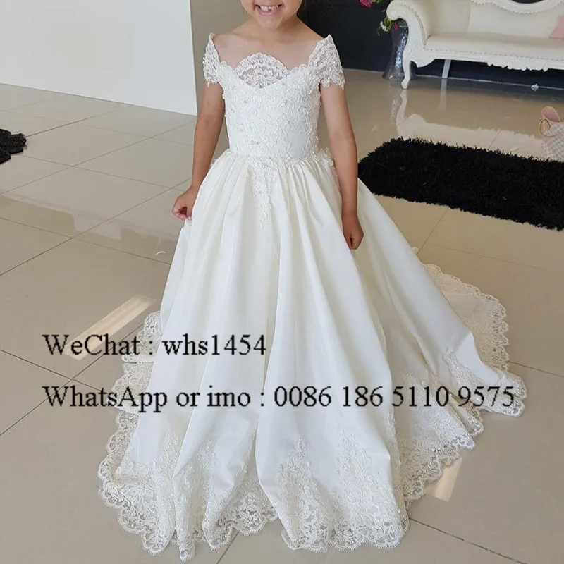 Mbcullyd Princess Satin Flower Girl Dresses For Girls With Applique Lace vestidos de primera comunion 2023 Long Communion Dress